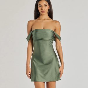 Classics Lover Off-The-Shoulder Satin A-Line Mini Dress