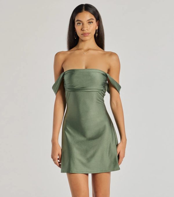 Classics Lover Off-The-Shoulder Satin A-Line Mini Dress - Image 5