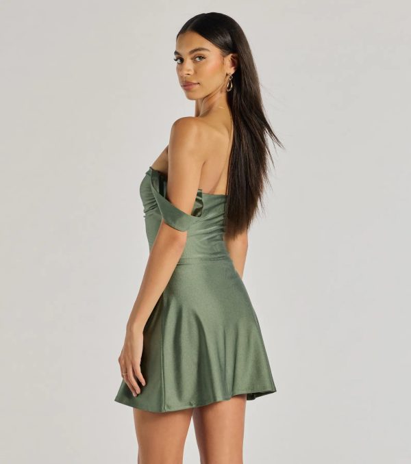 Classics Lover Off-The-Shoulder Satin A-Line Mini Dress - Image 6