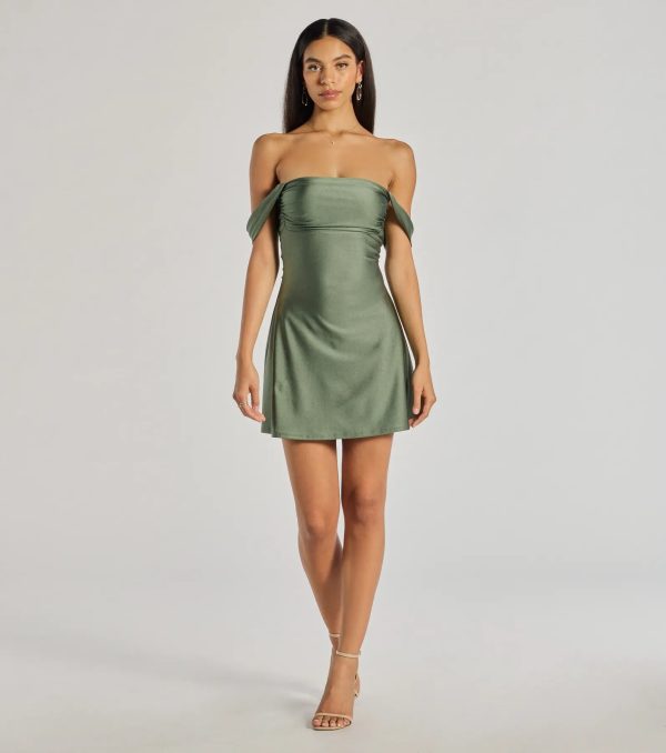 Classics Lover Off-The-Shoulder Satin A-Line Mini Dress - Image 7