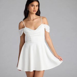 Sweet Touch Cold Shoulder Crepe Skater Dress