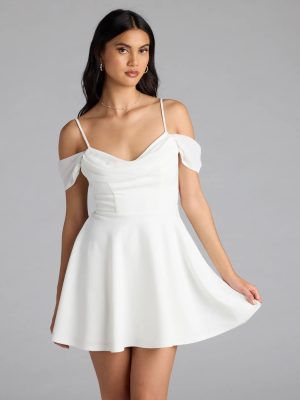 Sweet Touch Cold Shoulder Crepe Skater Dress