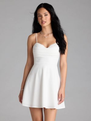 Sultry Glow Sequin Lace Trim Skater Dress