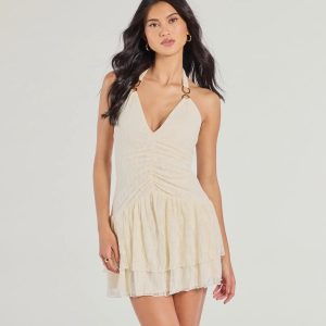 Flirtatious Scene Halter Lace Skater Dress