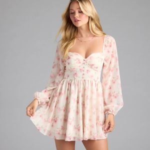 Elevated Outing Floral Long Sleeve Chiffon Skater Dress