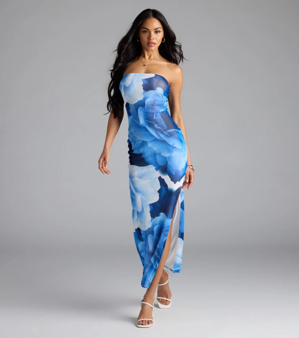 Grandeur Blooms Strapless Slit Floral Maxi Dress - Image 9
