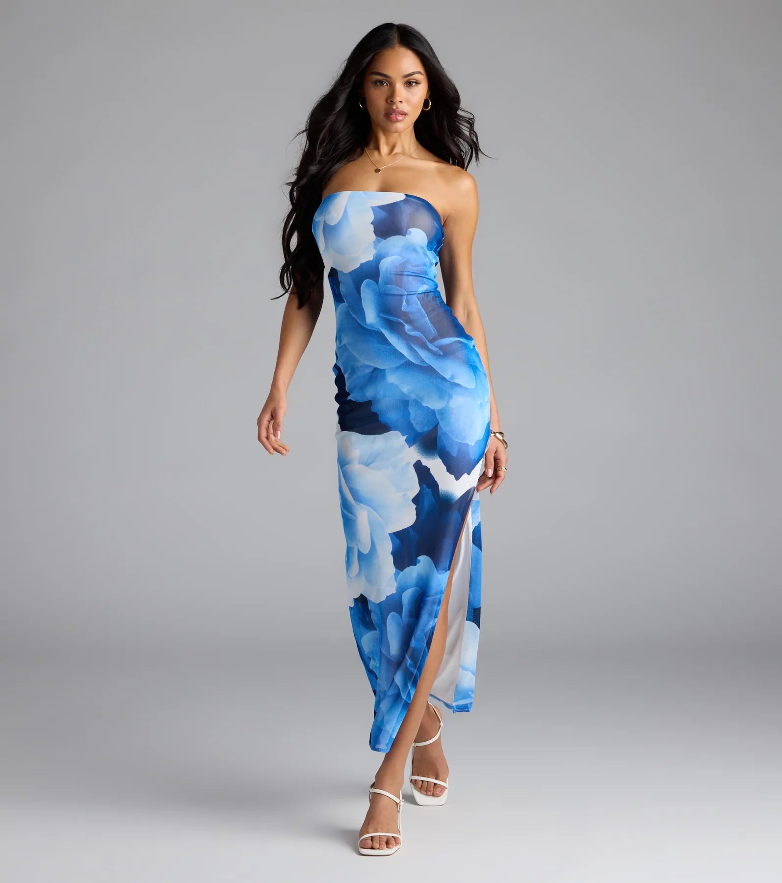 Grandeur Blooms Strapless Slit Floral Maxi Dress - Image 9