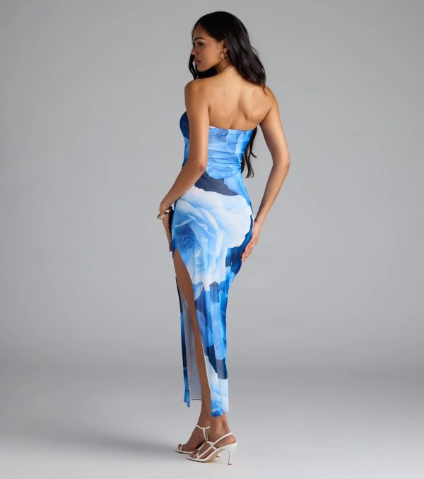 Grandeur Blooms Strapless Slit Floral Maxi Dress - Image 10