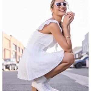 Flirty Girlie Lace-Up A-Line Mini Dress