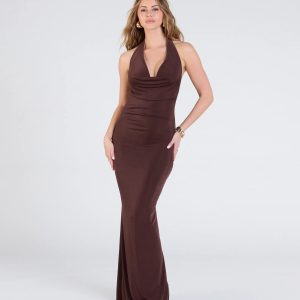 Serve Sultry Vibes Halter Cowl Neck Maxi Dress