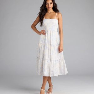 My Cute Side Tie-Back Floral Eyelet Midi Dress
