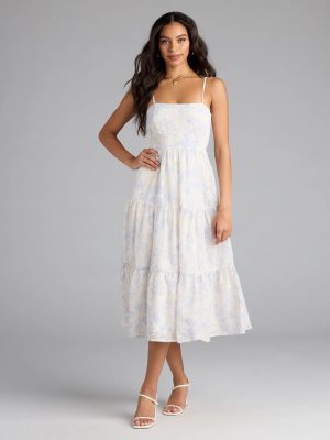 My Cute Side Tie-Back Floral Eyelet Midi Dress