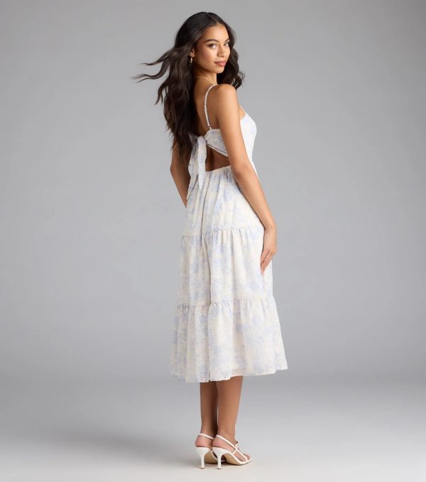 My Cute Side Tie-Back Floral Eyelet Midi Dress - Image 2
