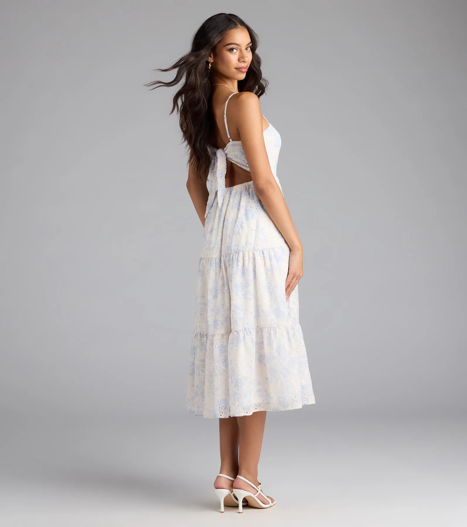My Cute Side Tie-Back Floral Eyelet Midi Dress - Image 2