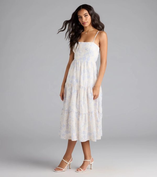 My Cute Side Tie-Back Floral Eyelet Midi Dress - Image 4