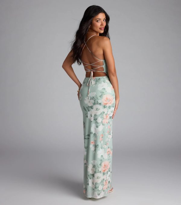 Laced-Up Masterpiece Floral Slit Maxi Dress - Image 2