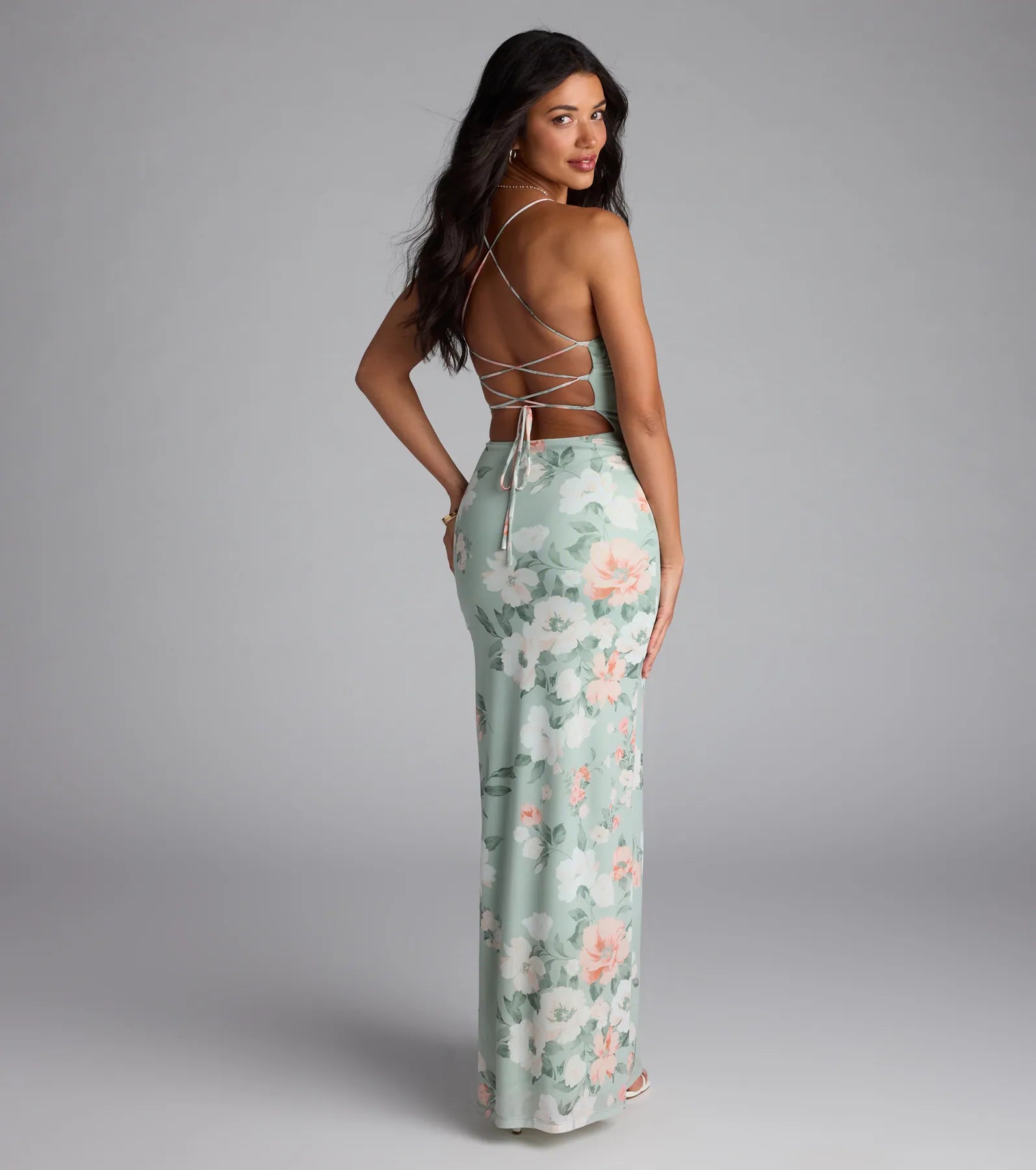 Laced-Up Masterpiece Floral Slit Maxi Dress - Image 2