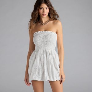 Effortless Eyelet Bubble Hem Mini Dress
