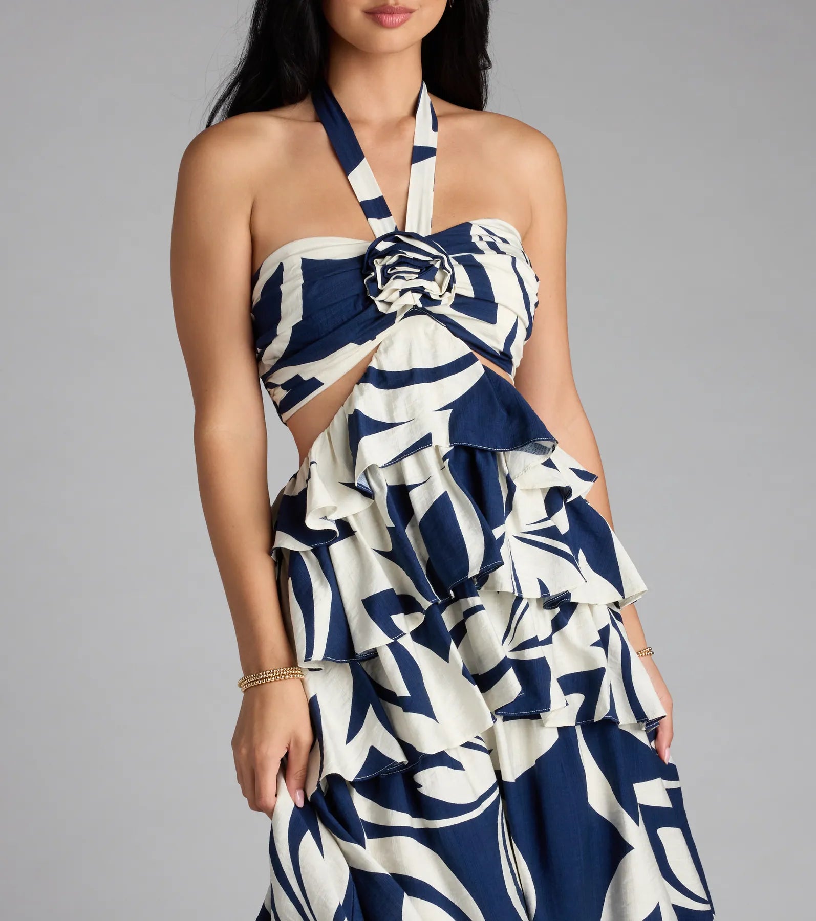 Bold And Beautiful Rosette Halter Cutout Maxi Dress - Image 3