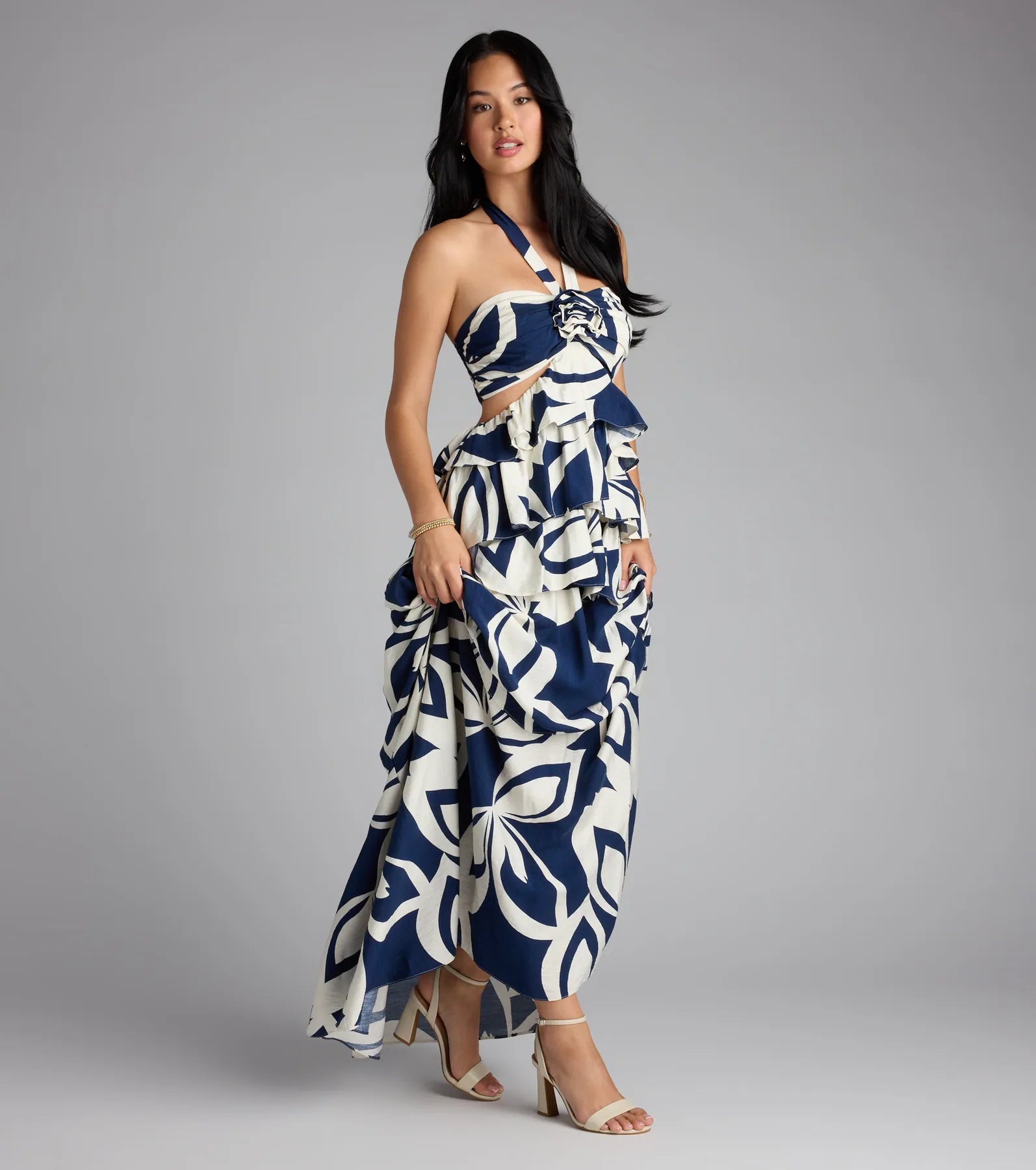 Bold And Beautiful Rosette Halter Cutout Maxi Dress - Image 4