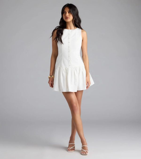 East Coast Girlie Button Linen Skater Dress - Image 3