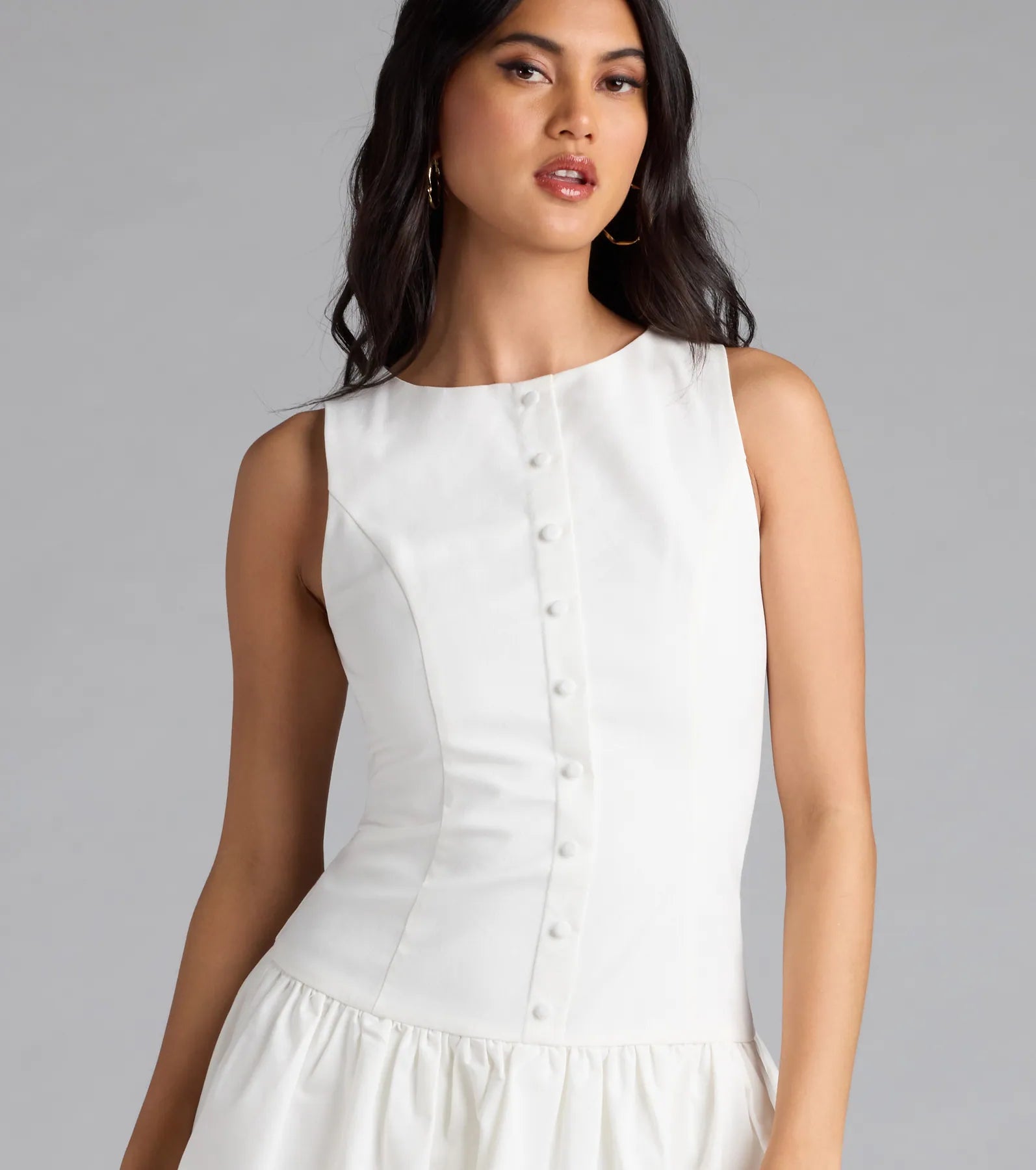 East Coast Girlie Button Linen Skater Dress - Image 4