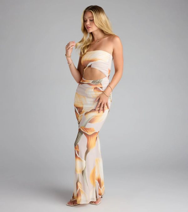 Floral Fantasy Strapless Cutout Maxi Dress - Image 3