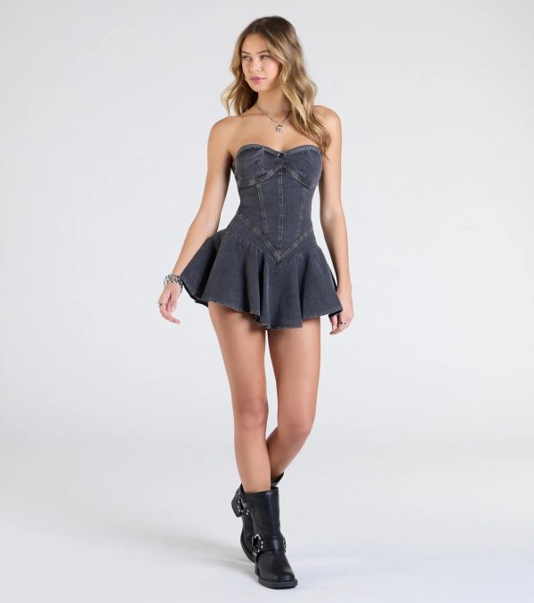 Uniquely Darling Strapless Pleat Skater Denim Mini Dress - Image 8