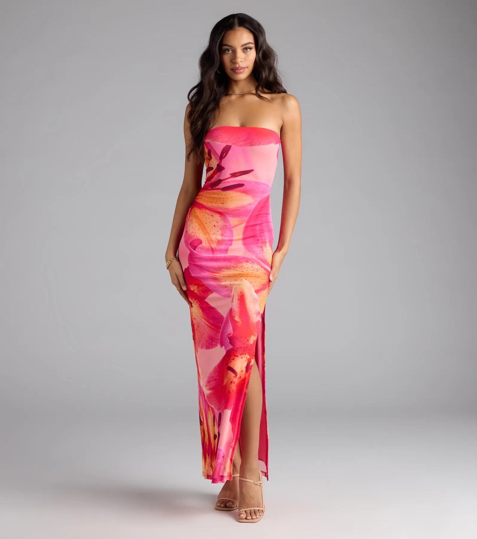 Island Time Tropical Floral Mesh Maxi Dress - Image 2