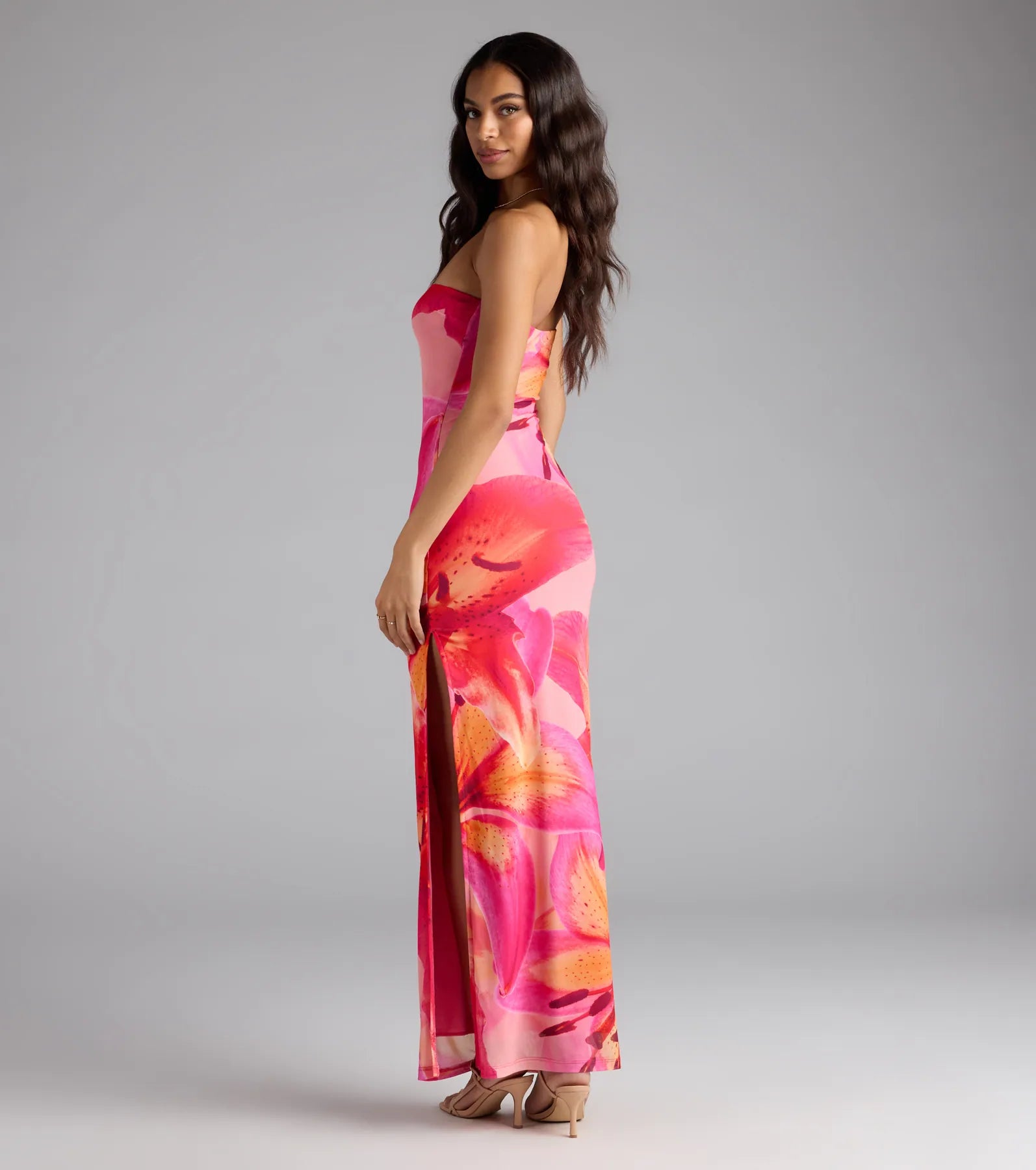 Island Time Tropical Floral Mesh Maxi Dress - Image 3