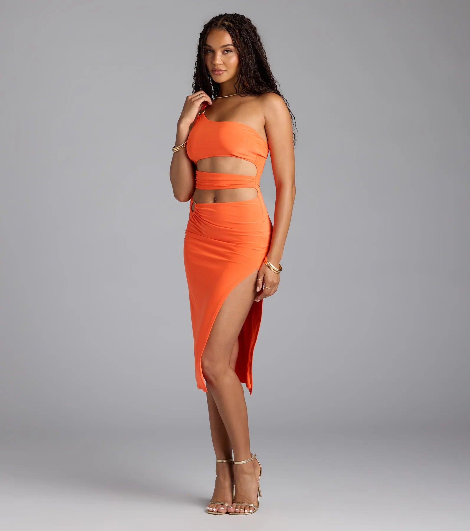 Turn Up The Heat One-Shoulder Cutout Midi Dress - Image 4