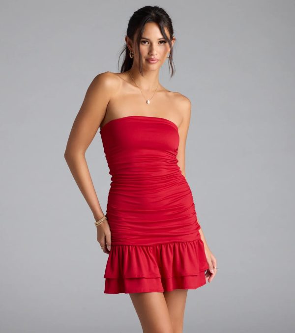 Here Comes The Sun Strapless Ruffled Mini Dress - Image 23