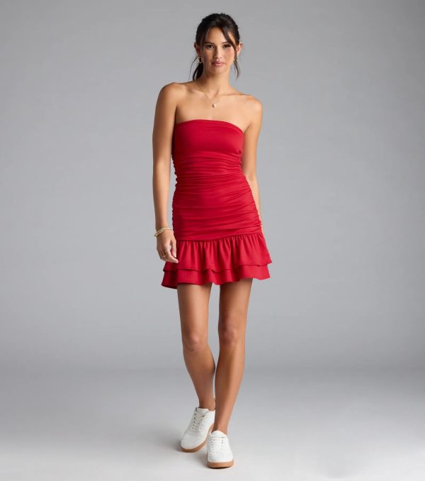 Here Comes The Sun Strapless Ruffled Mini Dress - Image 25