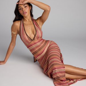 Sunkissed and Stunned Halter Striped Maxi Dress