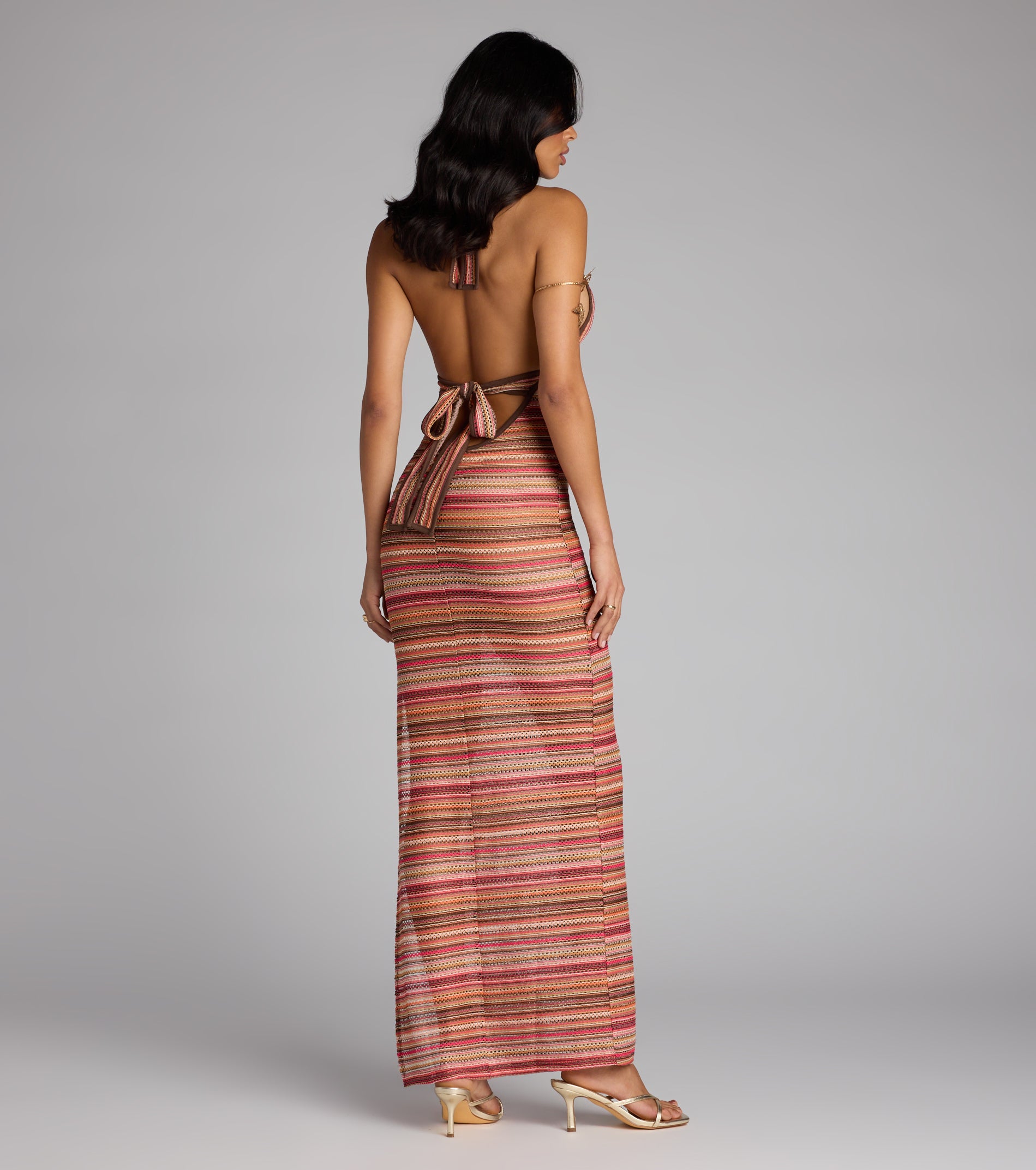 Sunkissed and Stunned Halter Striped Maxi Dress - Image 2