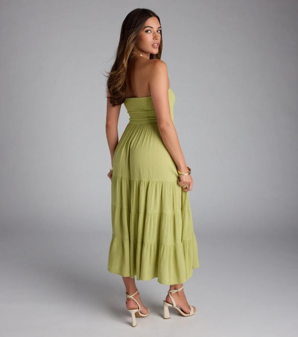 Breezy Summer Strapless Tiered Midi Dress - Image 2