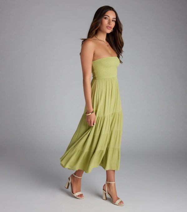 Breezy Summer Strapless Tiered Midi Dress - Image 4