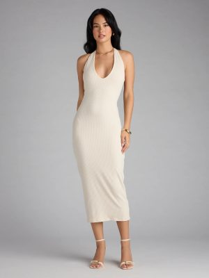 Chic Cutie Ribbed Knit Halter Midi Dress