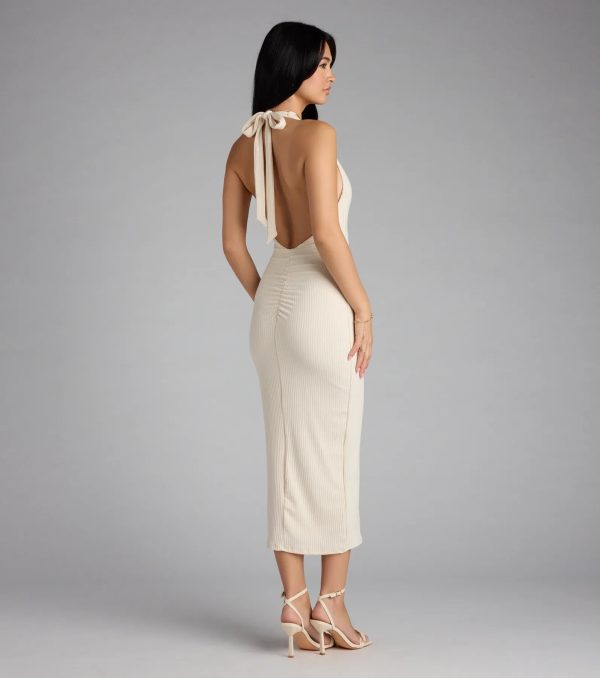 Chic Cutie Ribbed Knit Halter Midi Dress - Image 2