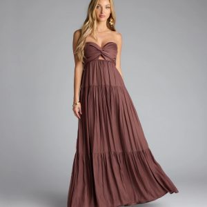 Twist Of Fate Strapless Ruffled Maxi Dress