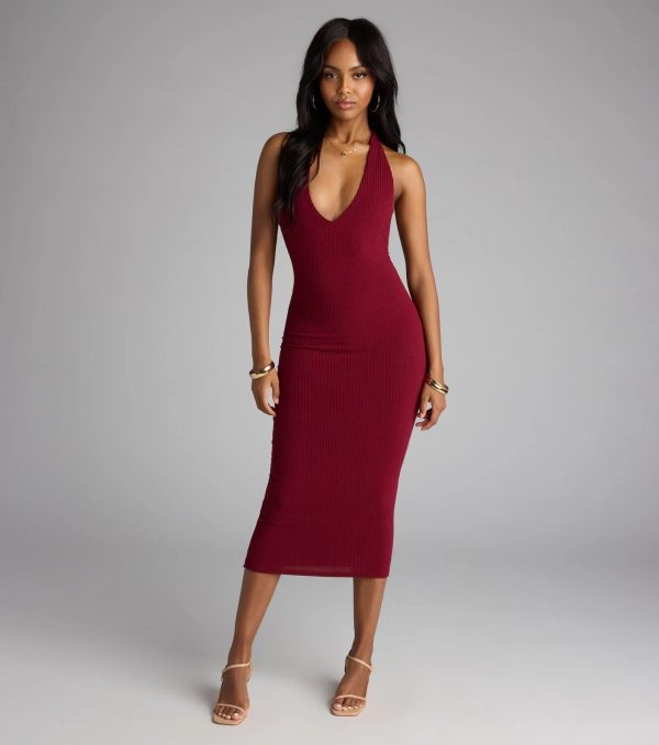 Chic Cutie Ribbed Knit Halter Midi Dress - Image 5