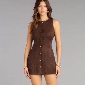 Rustic Charm Faux Suede A-Line Mini Dress