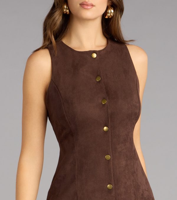 Rustic Charm Faux Suede A-Line Mini Dress - Image 4