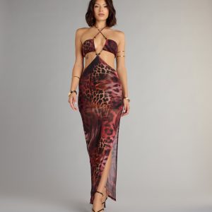 Untamed Allure Animal Print Cutout Maxi Dress