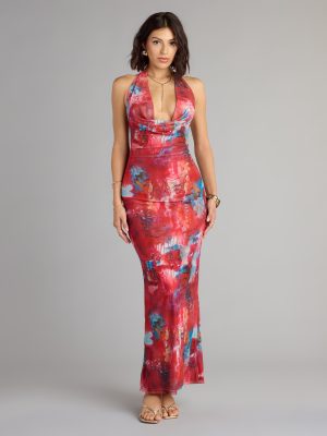 Boldly Chic Abstract Cowl Neck Maxi Dress