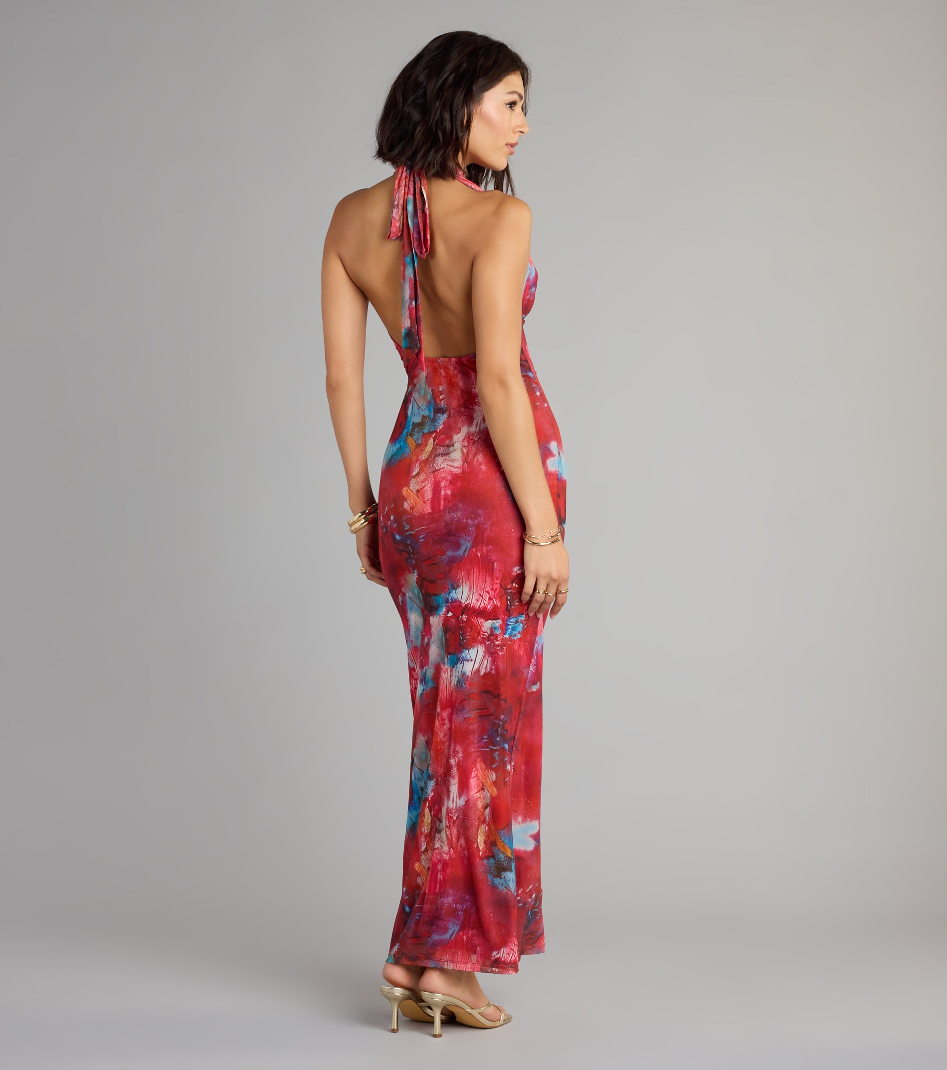 Boldly Chic Abstract Cowl Neck Maxi Dress - Image 2