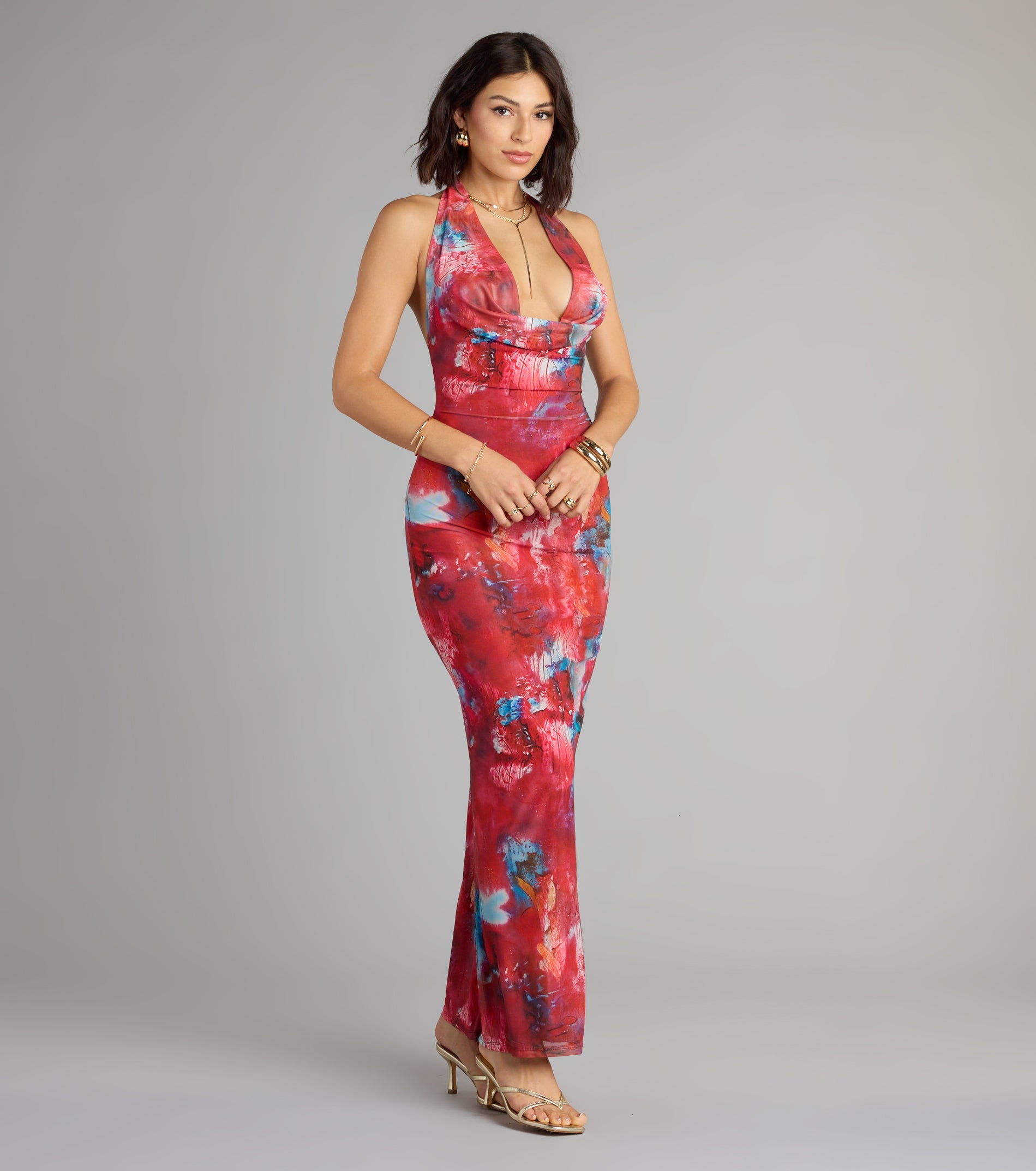 Boldly Chic Abstract Cowl Neck Maxi Dress - Image 4