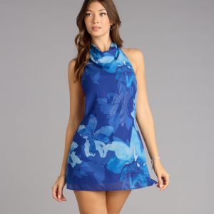 Ocean Bloom Halter Mini Dress