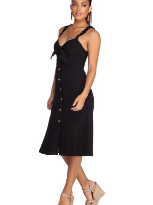 Button Up In Ruffles Midi Dress