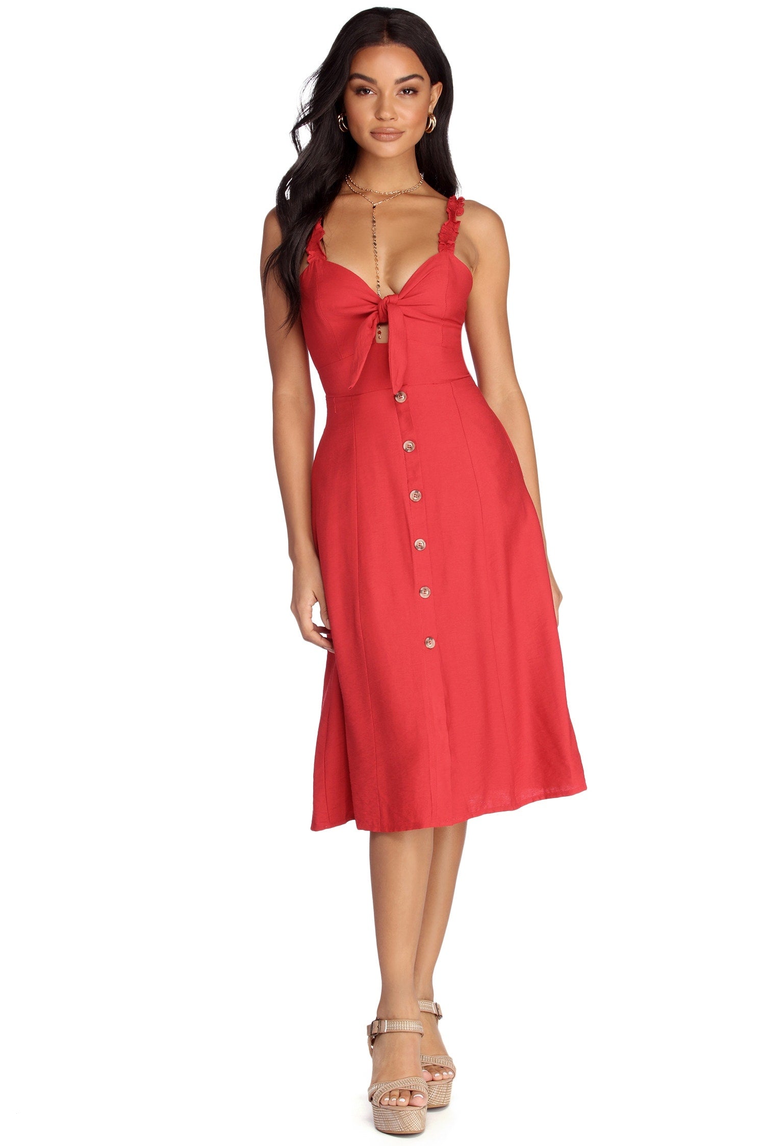 Button Up In Ruffles Midi Dress - Image 5